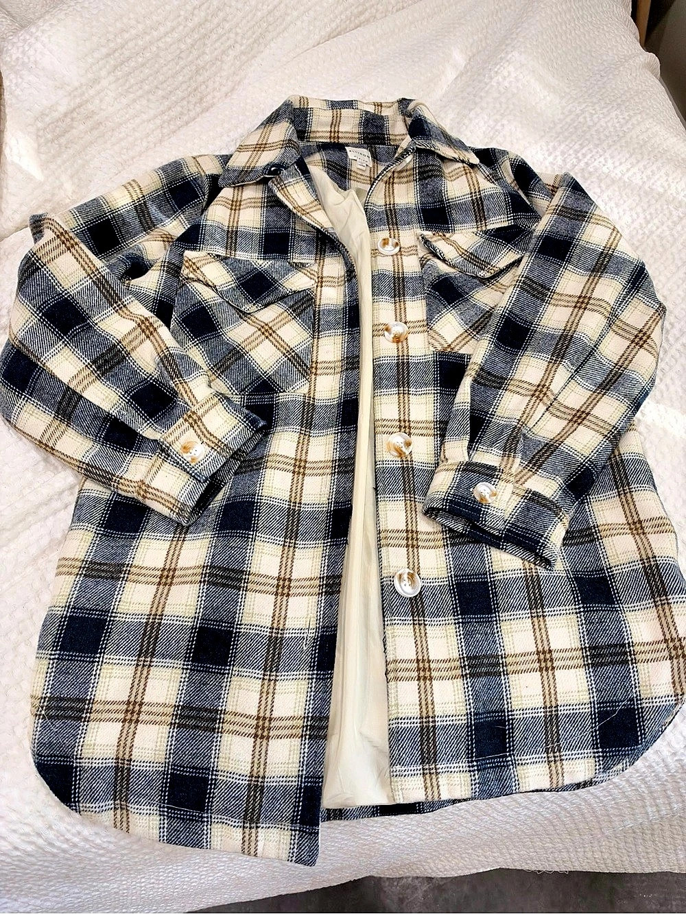 Ellison Plaid Shirt Jacket in Blue & White Size Medium
